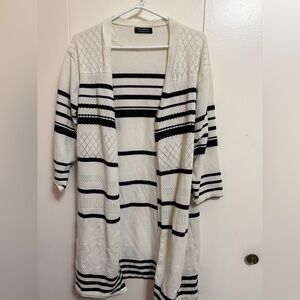BloomChic Black and White Striped Cardigan Sweater